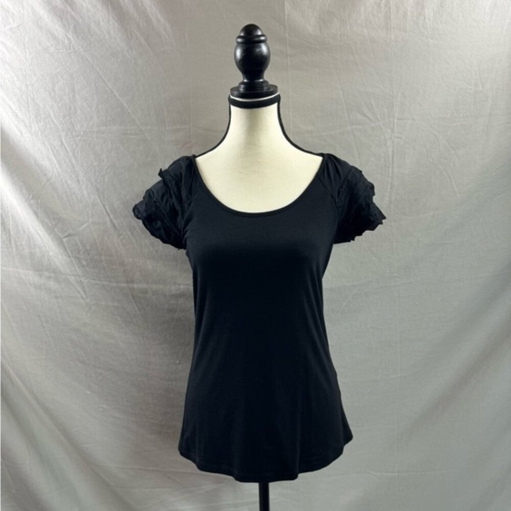 Lace Tiered Sleeve Tee Black